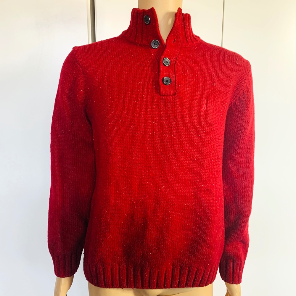 Nautica Men Large Red Button Up Sweater